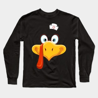 Cute Turkey Face Nurse Thanksgiving Long Sleeve T-Shirt